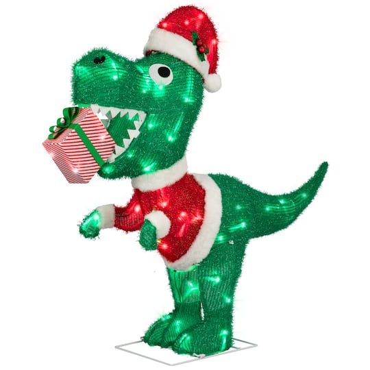 3.5ft. Airblown® Tinsel Dinosaur with Santa Suit Christmas Decoration